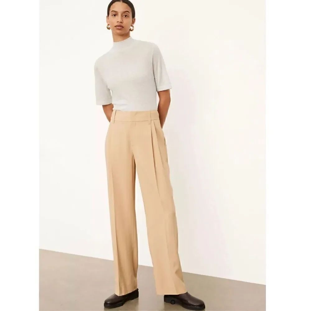 Vince Women’s High Waist Pleated Menswear Inspired Neutral Cream Off White Trous